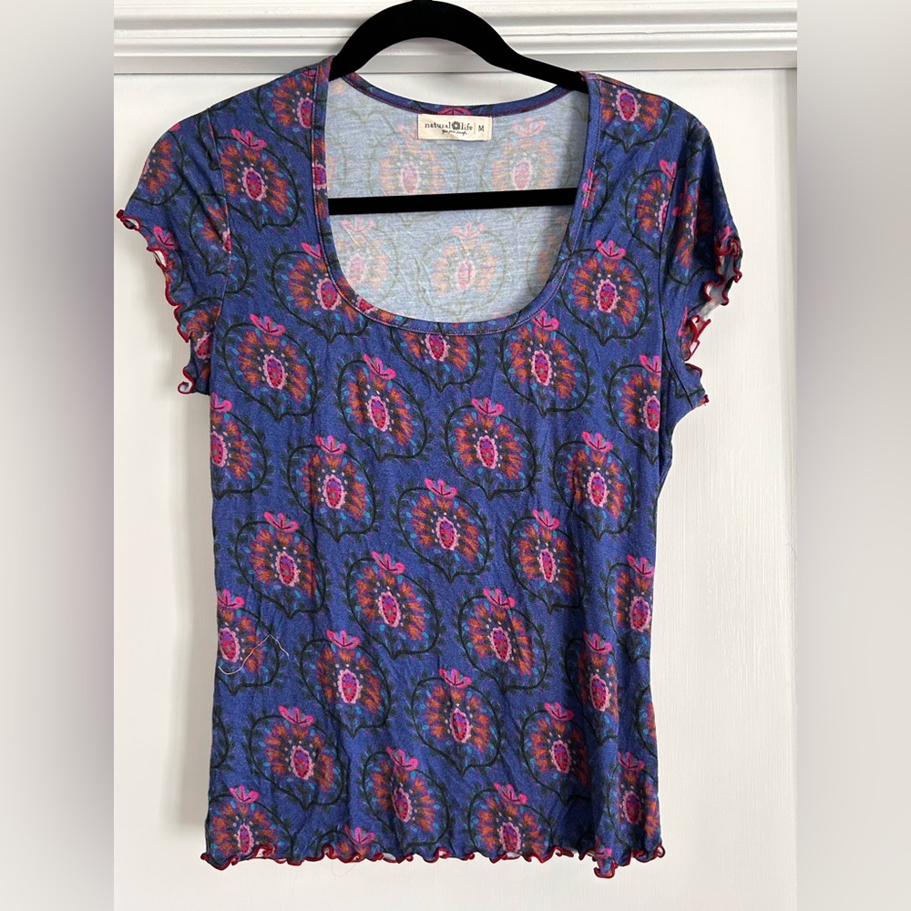 Natural Life Floral Blue and Pink Women's Top